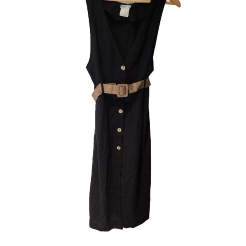Pelican Cove‎ Vintage Size 7/8 Fitted Mid Length Black Button Up Dress With Belt